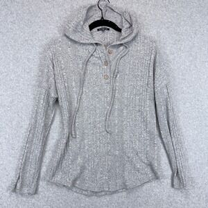 KnappStudio Henley Hoodie Womens‎ M Gray Ribbed Knit Cozy Casual Loungewear